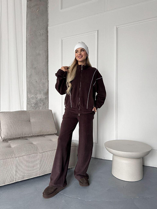 Стильний жіночий теплий флісовий костюм-двійка Шоколад, 42/44 Одеса - фото 1