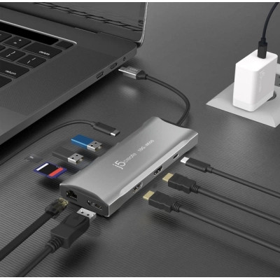 Концентратор J5create USB-C 9-in-1 2xUSB 3.2 + 2xUSB-C PD + 2xHDMI 4K + DisplayPort + SD/TF + RJ45 1000Mbps gray (JCD397-N) Винница - изображение 10