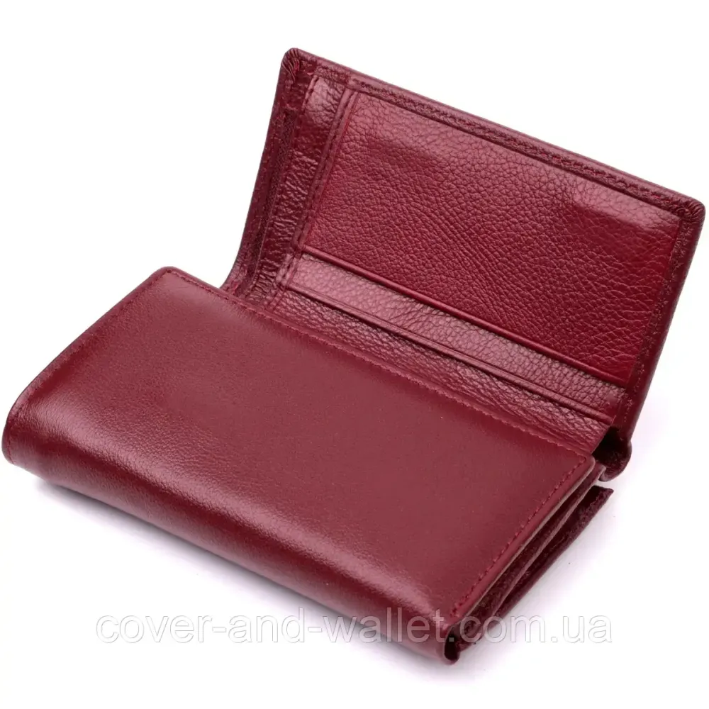 Бордовий жіночий шкіряний гаманець середнього розміру на магнітах Marco Coverna 1418 Київ - фото 2