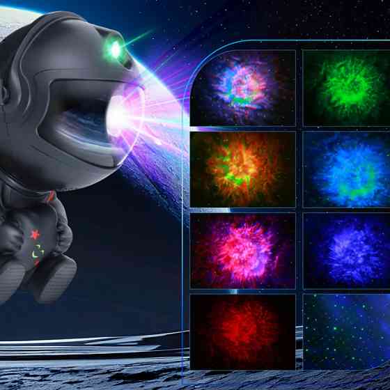 Лазерный ночник-проектор звездного неба Космонавт, с USB + пульт, Черный / Детский светильник-ночник звездное небо Киев