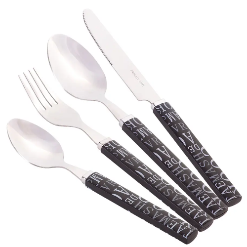 Набір столових приборів 24 предмети пластикові ручки чорний 5245 KAMILLE Житомир