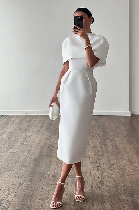 Жіночий елегантний вечірній костюм плаття + накидка костюмка Молочний, 44/46 Одеса - фото 1