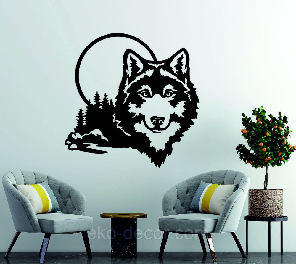 Декоративне настінне Панно «Вовк», Декор на стіну 70*70 см, Чорний Київ - фото 1