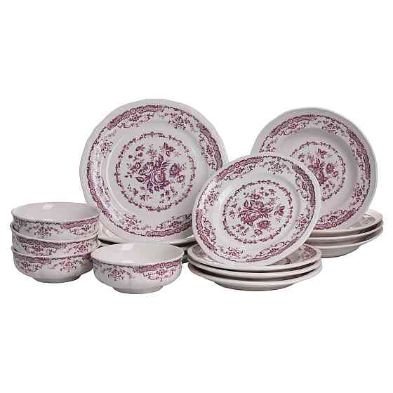 Столовий набір посуду тарілок 16 (шт) на 4 персони Bissi порцеляновий, обідній столовий сервіз тарілок Рожевий YY78-2A Київ