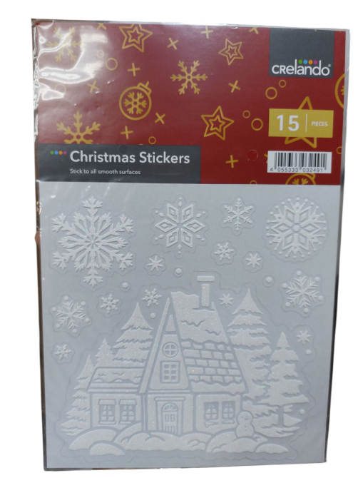 Новогодние наклейки снежинки и зимний домик Crelando 21 на 14 см белый Киев - изображение 1