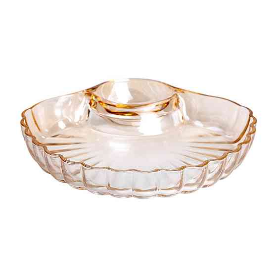 Стеклянное блюдо с соусником 21х19х3 см тарелка для суши коричневая HP-YH-1 Киев