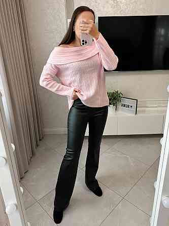 Женские базовые утепленные брюки из эко кожи на флисе Черный, 42/44 Одесса