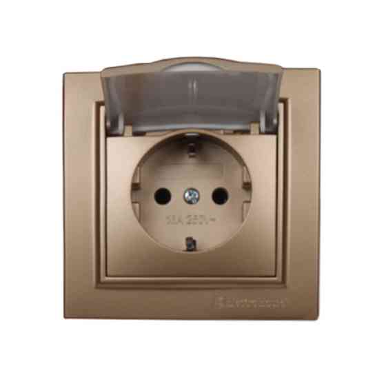 Розетка с заземлением с крышкой, влагозащищенная 16А, Enzo роскошное золото Днепр