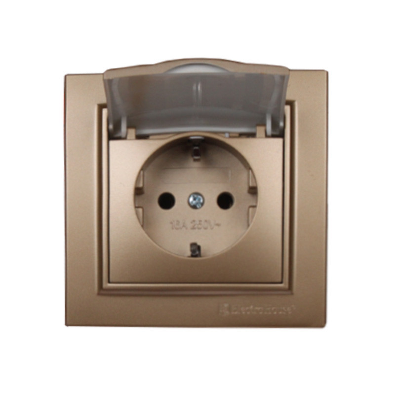 Розетка с заземлением с крышкой, влагозащищенная 16А, Enzo роскошное золото Днепр - изображение 1