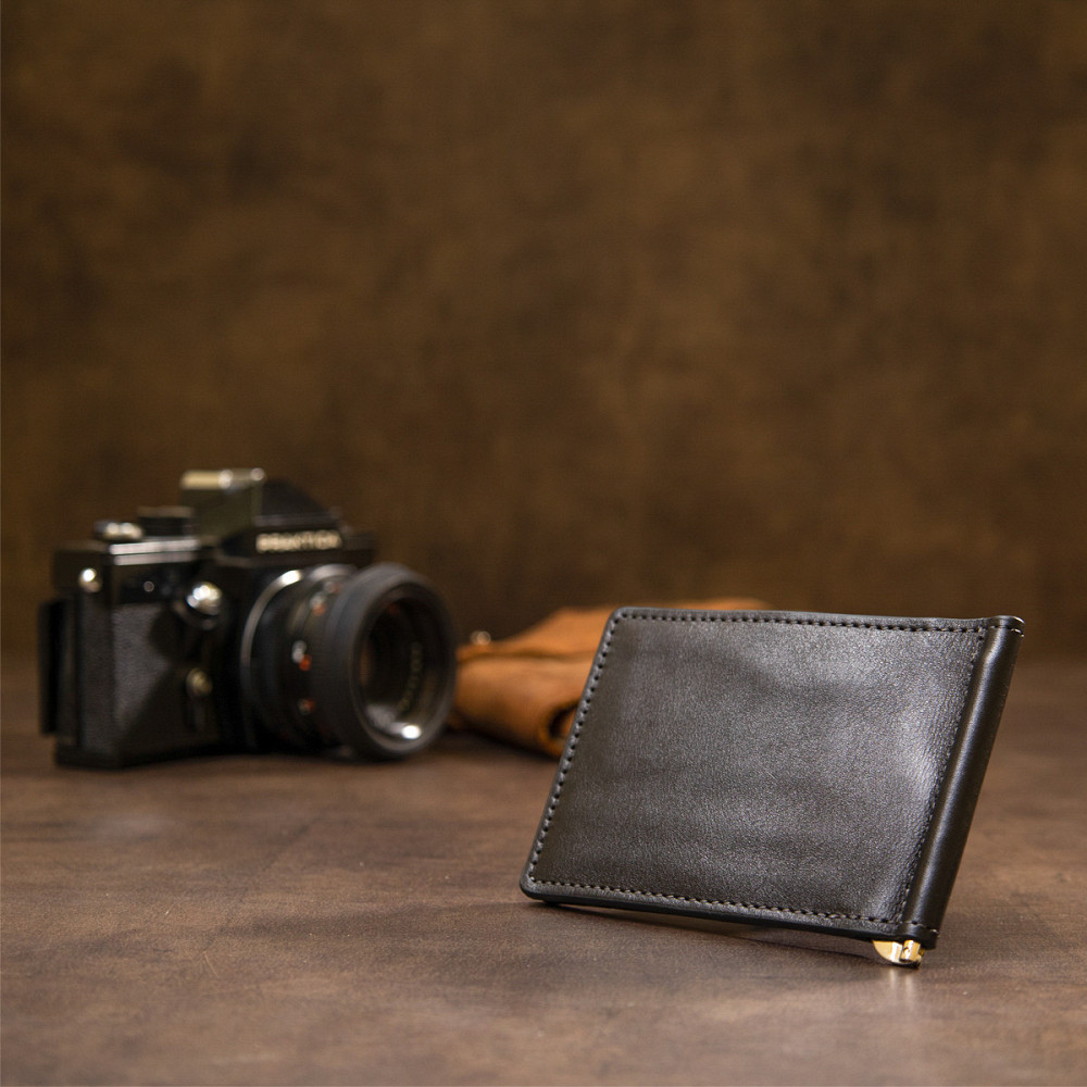 Мужской кожаный зажим для денег GRANDE PELLE 11475 Черный Киев - изображение 8