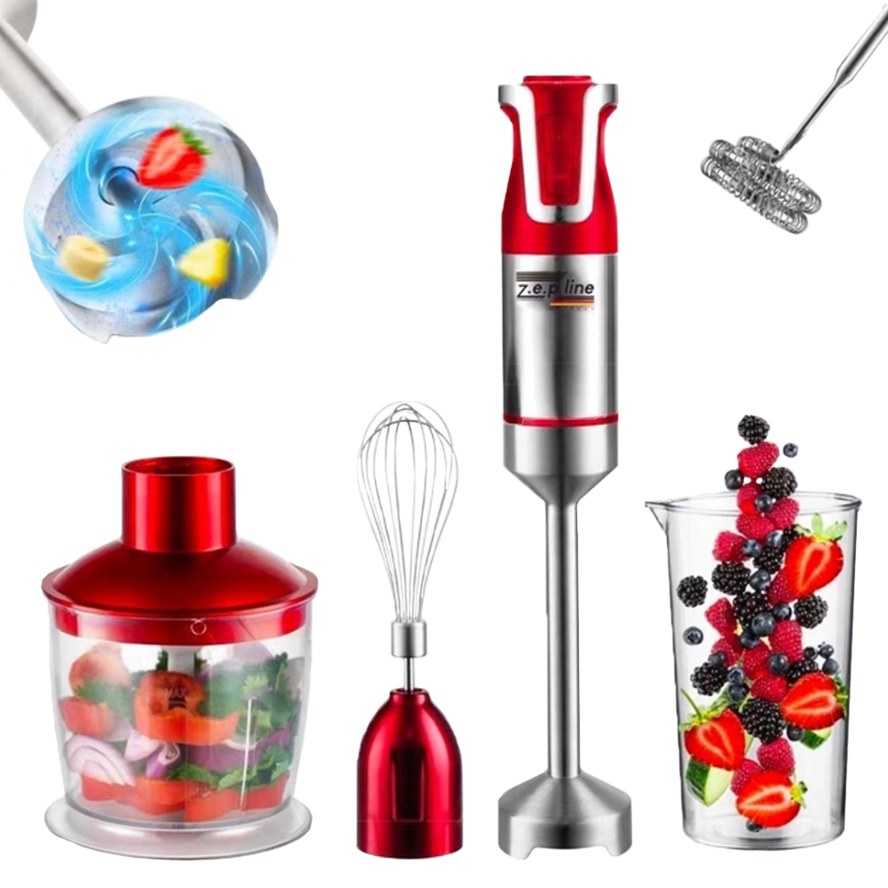 Занурювальний блендер Zepline ZP-074, 1500 Вт, 10 швидкостей, турбо, подрібнювач 600 мл, мірний стакан 700 мл, вінчик, червоний Одеса - фото 1
