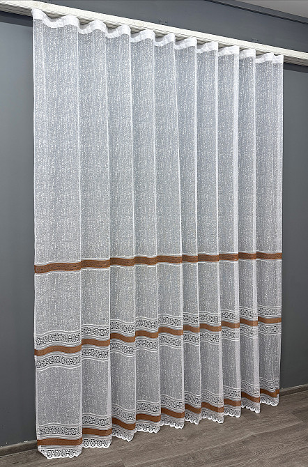 Тюль жакард, колекція "Bari" колір білий з коричневим 1550т Київ - фото 8