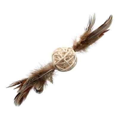 Игрушка для кошек Hippie Pet Мячик из ротанга с перьями 14 см (HIPCT2304072) Винница