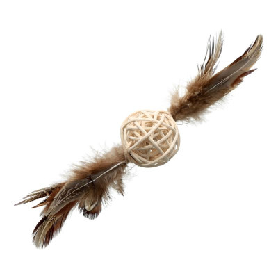 Іграшка для котів Hippie Pet М&apos;ячик з ротангу з пір&apos;ям 14 см (HIPCT2304072) Вінниця - фото 1