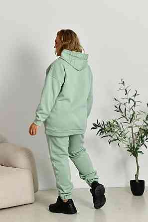 Женский прогулочный костюм: худи и штаны батал в спортивном стиле трехнитка на флисе Фисташковый, 52/54 Одесса