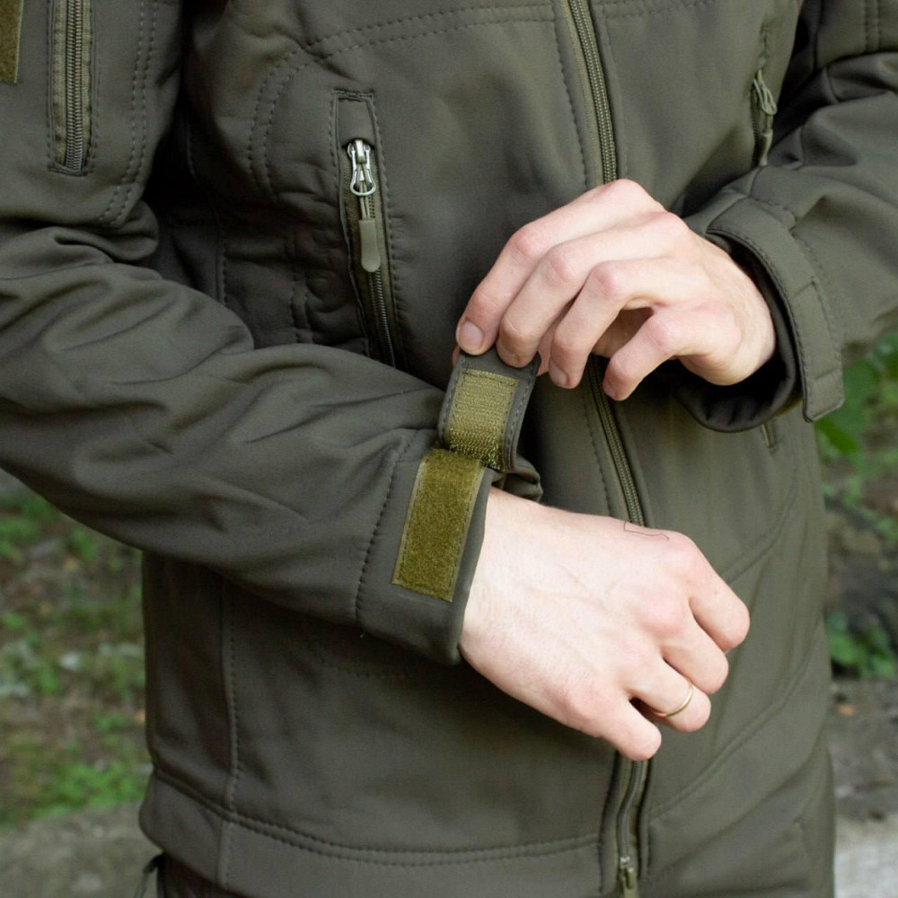 Армейская мужская демисезонная куртка оливковая Soft Shell, военная куртка софтшел с капюшоном Львов - изображение 3