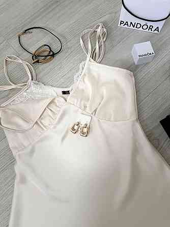 Жіноча стильна романтична сукня-комбінація дабл армані+мереживо Кремовий, 46/48 Одеса