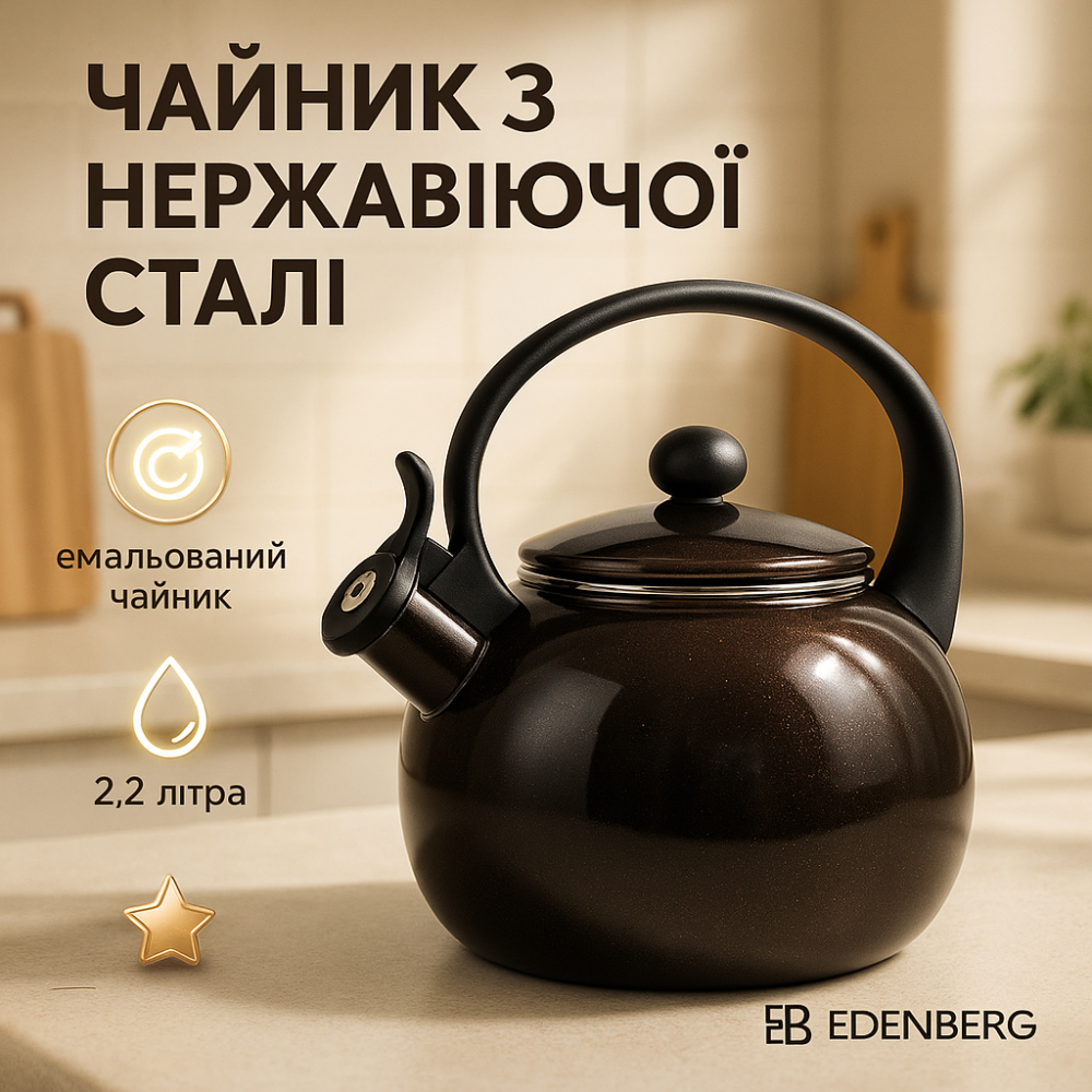 Чайник газовий красивий Edenberg, Эмалірований чайник зі свистком для газової плиті DL-58 Львів - фото 10