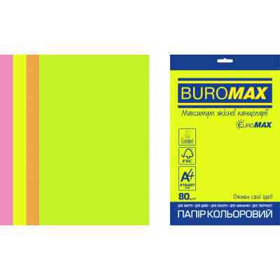Бумага Buromax А4, 80g, NEON, 4colors, 200sh, EUROMAX (BM.27215200E-99) Винница