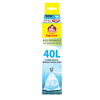 Пакети для сміття Помічниця З затяжками Бактерицидні Eco Friendly Supreme 40 л 12 шт. (4820212005862) Вінниця - фото 1
