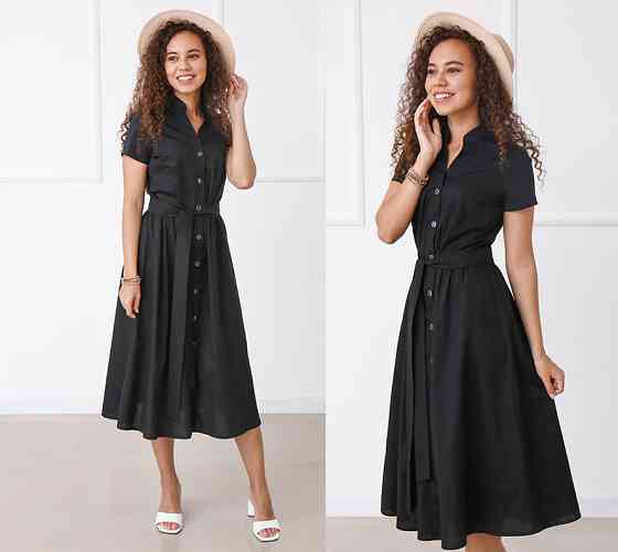 Довга котонова сукня на гудзиках "Lesley" оптом | Норма Чорний, 42-44 Київ