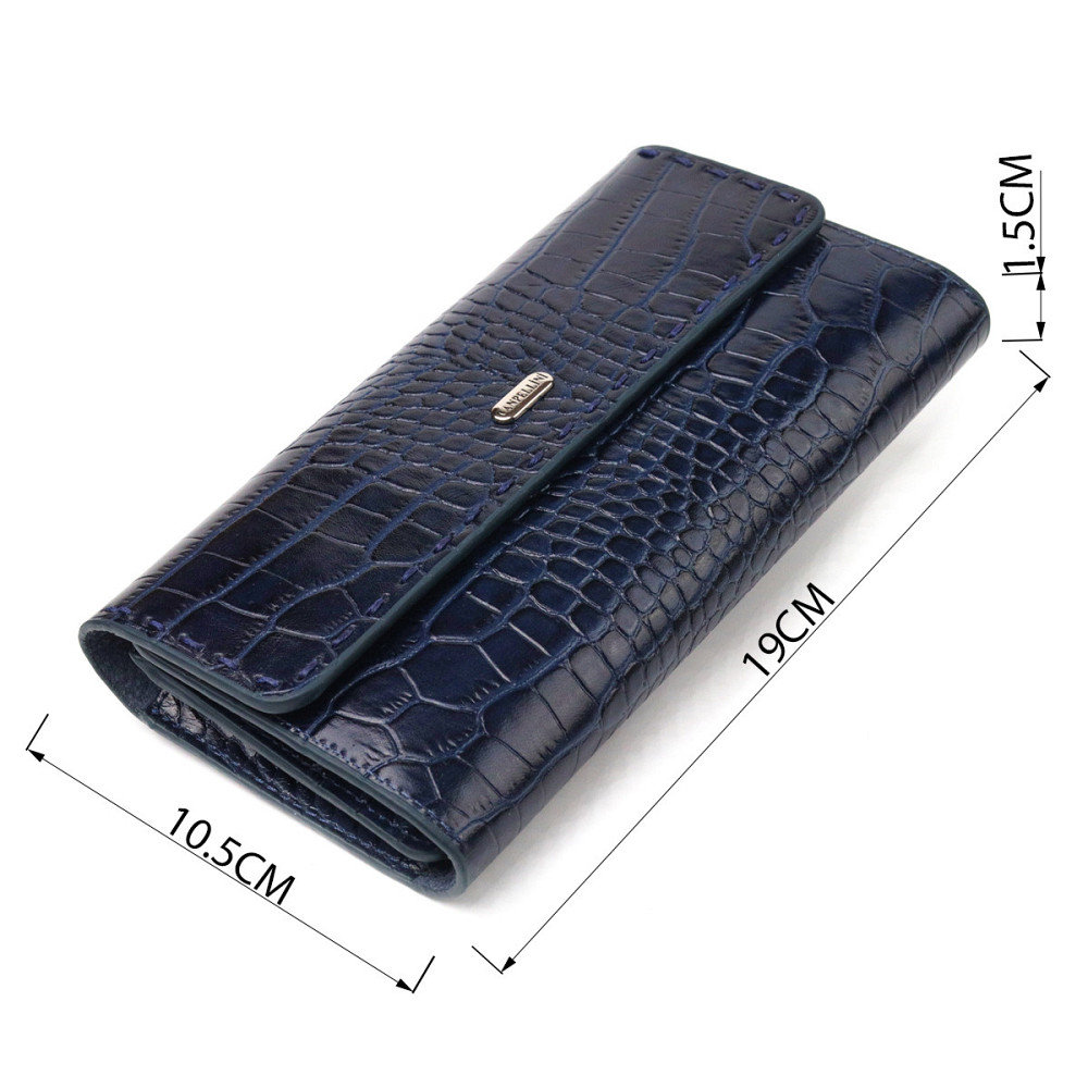 Великий жіночий гаманець із натуральної шкіри з тисненням під крокодила CANPELLINI 21661 Синій Київ - фото 3