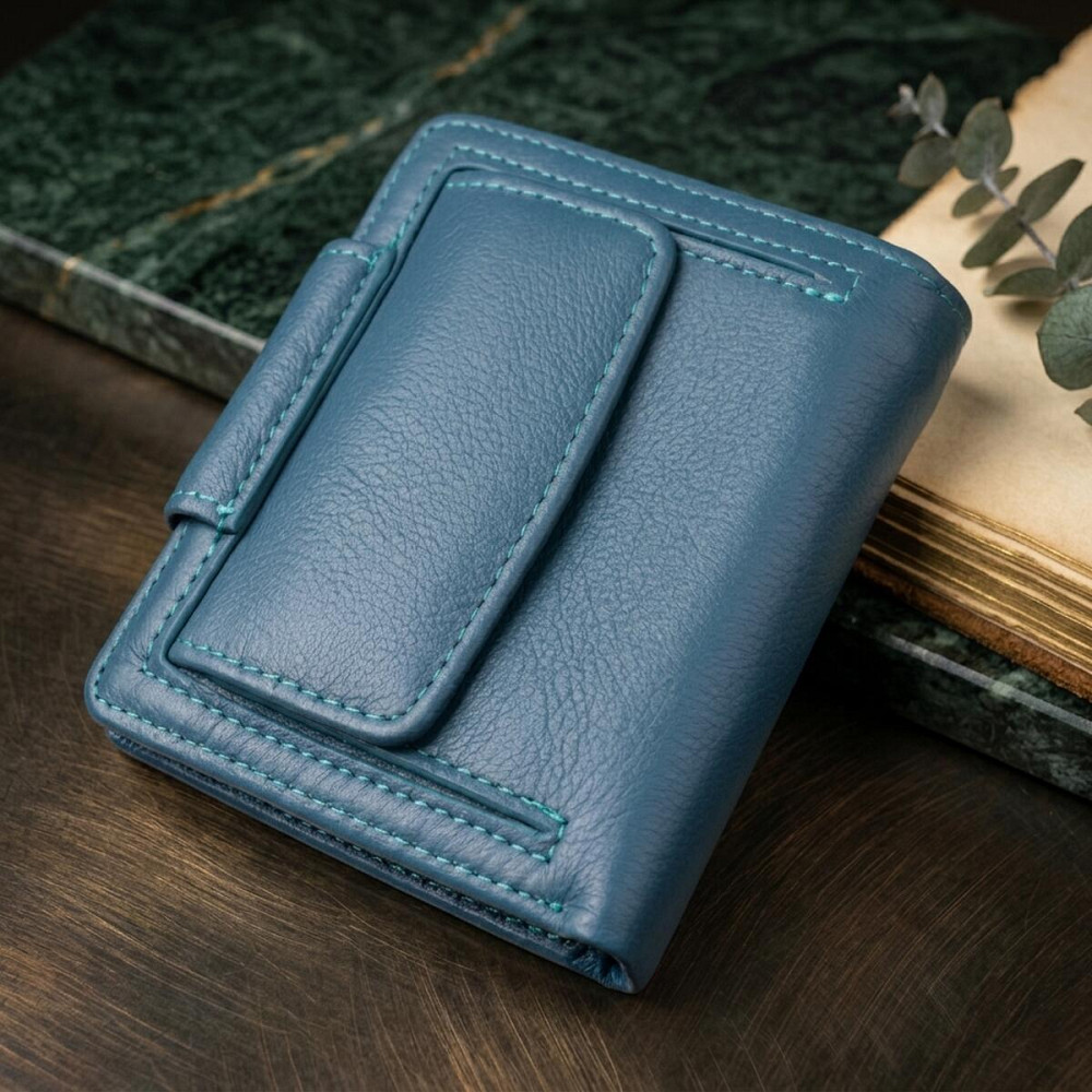 Красиве шкіряне портмоне з монетницею зовні для стильних жінок ST Leather 19457 Бірюзовий Київ - фото 14