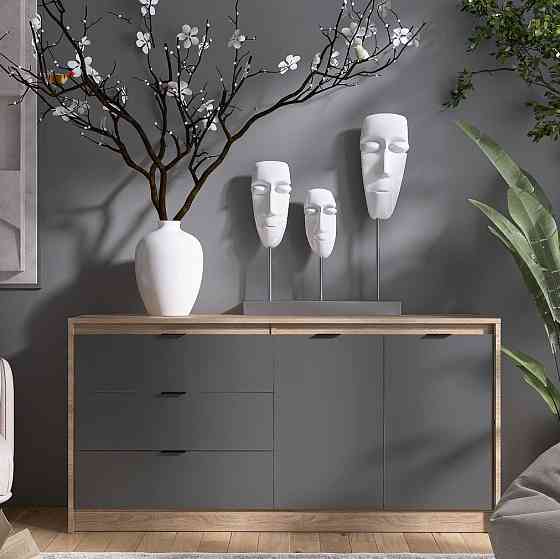 Большой комод с дверями и 3-мя ящиками Эверест Сити-1500 150,2х38х74,6 Дуб сонома/Графит (DTM-071101) Днепр