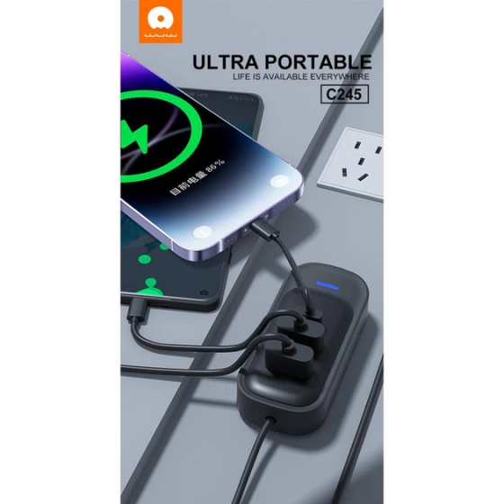 USB-хаб WUW-C245 3-in-1 USB-A to 2 USB-A, USB-C Black Одеса