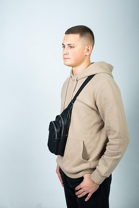 Сумка-слінг шкіряна, чоловіча сумка через плече SL013 (Чорна) Суми - фото 8