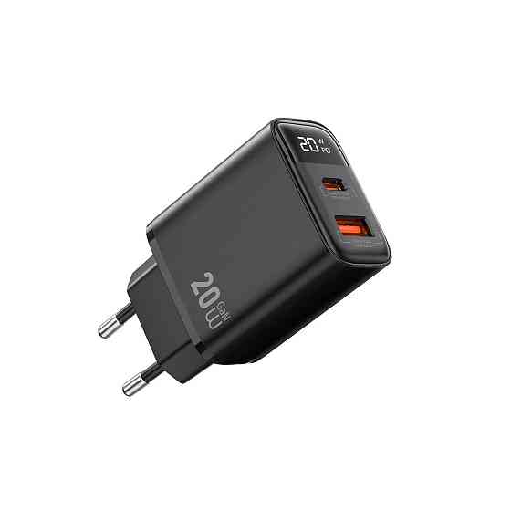 Сетевое зарядное устройство WIWU 20W Firefly GaN Fast Charger 1A+1C with digital display Wi-G009 EU Black Одесса