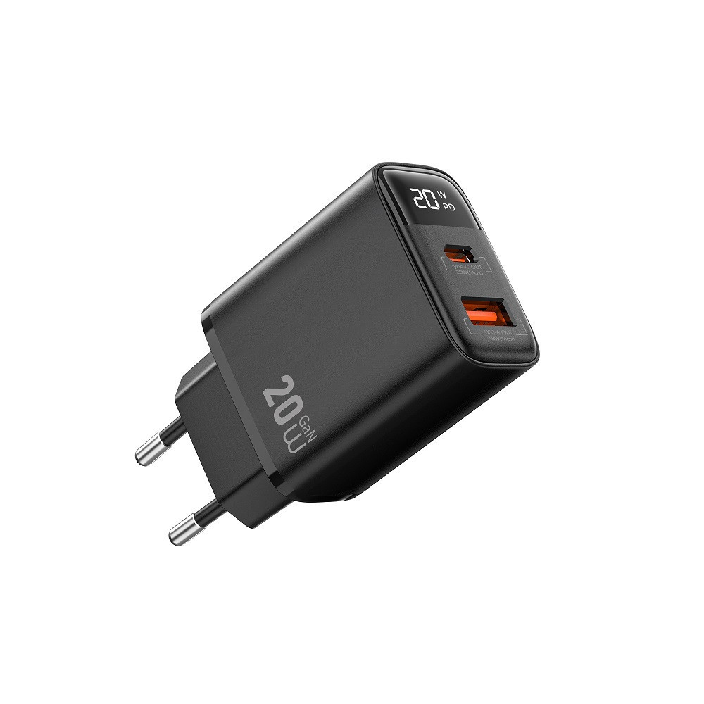 Сетевое зарядное устройство WIWU 20W Firefly GaN Fast Charger 1A+1C with digital display Wi-G009 EU Black Одесса - изображение 1