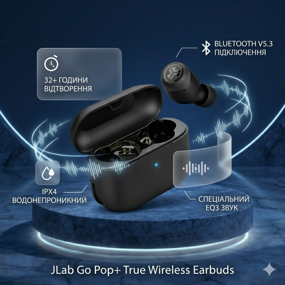 Уцінка Бездротові навушники JLab Go Pop+, внутрішньоканальні, Bluetooth-навушники, 35 годин відтворення, Bluetooth-навушники Київ - фото 2