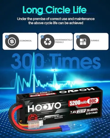 Комплект акумуляторів Hoovo 2S 7.4V 5200mAh 80C LiPo EC3: Батареї для RC-моделей, машин, дронів та катерів — 2 шт Київ