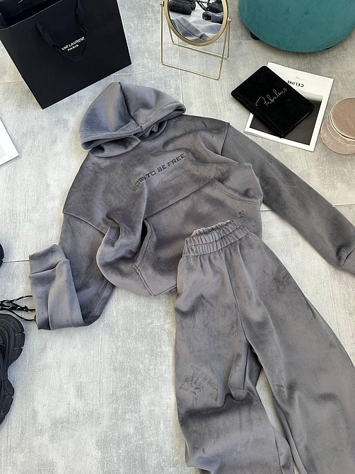 Стильный женский теплый костюм из плотного двустороннего велюра. Графит, 46/48 Одесса - изображение 6