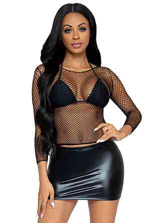 Сітчастий топ Leg Avenue Long Sleeves T-Shiets Black, One Size Sex Aura Київ