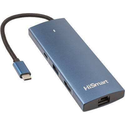 Концентратор HiSmart USB-C to HDMI + 2хUSB 3.0 + PD 100W + USB 2.0 + SD/TF 3.0 + LAN RJ45 (CA914357) Винница - изображение 1