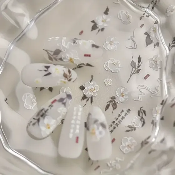 Стикеры для ногтей Камелия – объемные цветочные наклейки 3D Киев