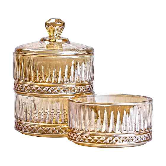 Трехъярусная стеклянная конфетница с крышкой Ø 10 см Киев