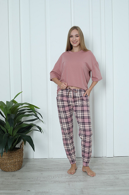 Женские пижамные штаны - розовые в клетку Nicoletta 1121Ш S Киев - изображение 1