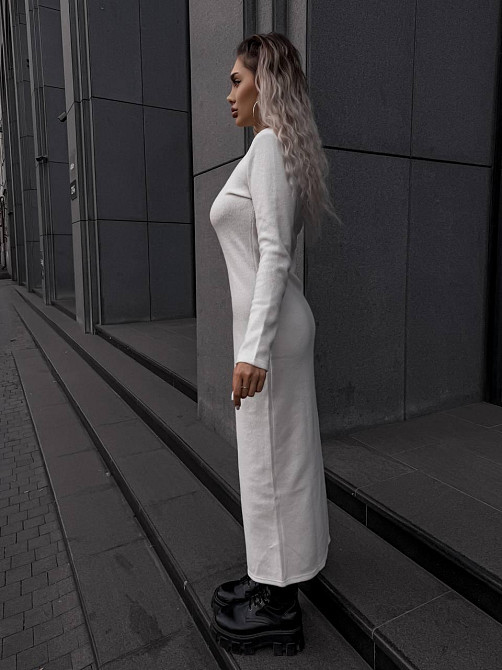 Жіноча стильна тепла сукня ангора рубчик Молочний Одеса - фото 5