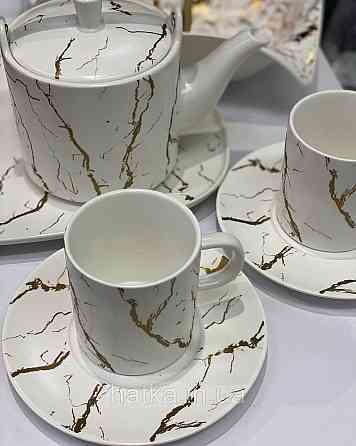 ЧАЙНЫЙ НАБОР 2 ЧАШКА 2 БЛЮДЦЕ "МРАМОРНАЯ РОЗКОШЬ" 220 мл БЕЛАЯ С ЗОЛОТОМ Київ