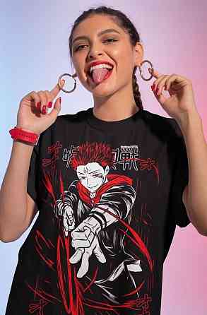 Футболка з аніме принтом Магічна битва оверсайз (S/M/L) Чорний AnimeJ0851 Дніпро