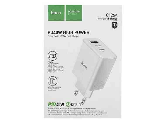 Мережевий зарядний пристрій USB C126A 1USB/QC3.0/2PD40W білий ТМ HOCO Київ