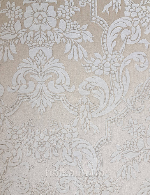 Шпалери вінілові на флізеліні Rasch Trianon Xlll 0.53х10 класика структурні вензелю квіти білі на бежевому Київ - фото 1