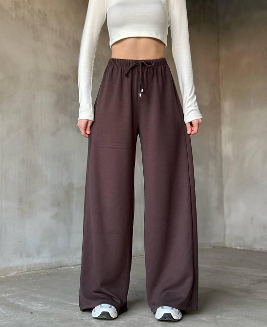 Жіночі базові штани-палацо з якісної двонитки. Шоколад, 42/44 Одеса - фото 1