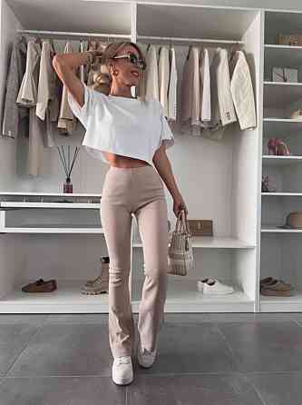 Жіночі базові штани-кльош рубчик мустанг Беж, 42/44 Одеса