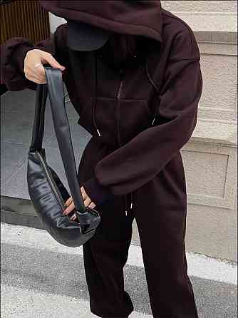 Жіночий теплий базовий костюм-двійка: соп худі+джогера тринитка на флісі Шоколад Одеса