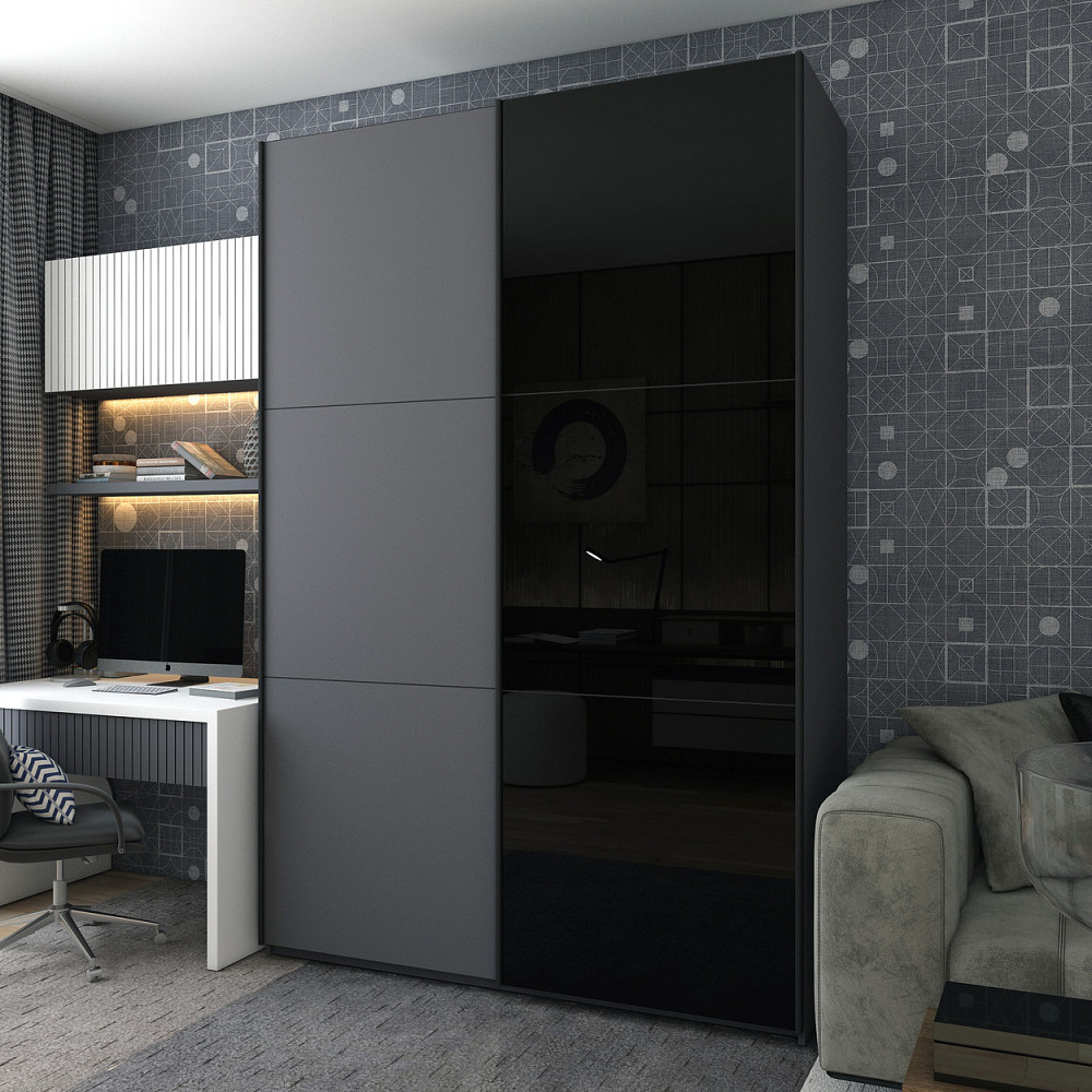 Шафа-купе двохдверна Doros G-Caiser 180х60х240 см Графіт/1 Чорне скло (DRS-011037) Львів - фото 1