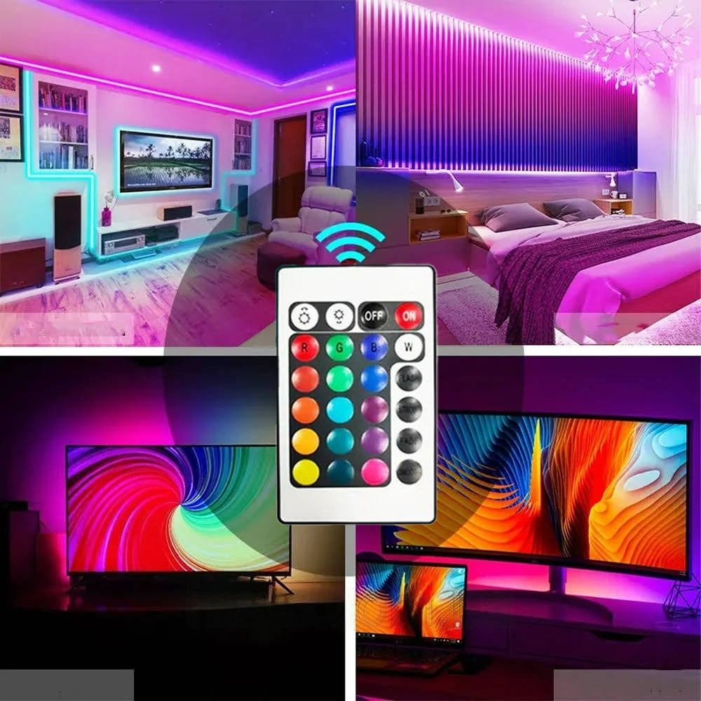 Світлодіодна стрічка 5м, 3528 з пультом і блоком живлення / Гнучка самоклеюча RGB стрічка Київ - фото 8